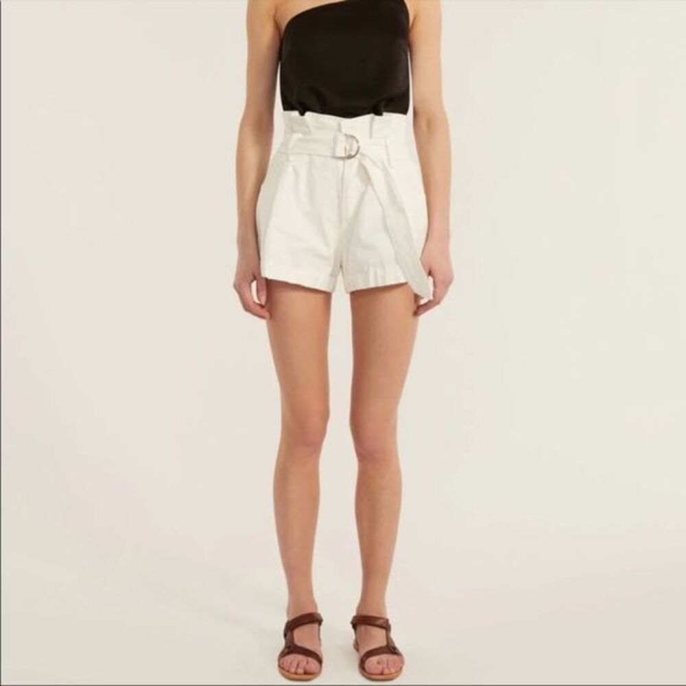 Cotton On 91 High-Rise White Denim Belted Paperbag Shorts, Size 4